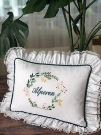Resim Yılbaşı Modeli Dekoratif Bebek Yastığı - Yeşil / Fırfırlı 