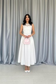 Resim Genel Markalar Beyaz Önü Dantel Detaylı Kemerli Elbise 