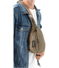 Resim Erkek Bady Bag Göğüs Çantası Kanvas Kumaş Sırt Çantası 27 17 Cm Günlük Omuz Çantası Vizon 