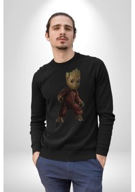 Resim Bebek Groot Guardians Galaxy Unisex Siyah Baskılı Sweatshirt Siyah 