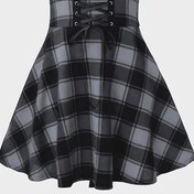 Resim Plaid Print Dantel Bağcıklı Kıvrımlı Etek, Şık Yüksek Bel Çok Yönlü Mini Etek, Kadın Giyim 