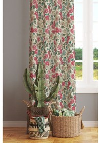 Resim Retro Çiçek Desenli Süet Oturma Odası Salon Fon Perde Baskılı Ekstrafor Büzgü Tek Kanat Prd-1038 Çok Renkli 