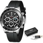 Resim Hanyang Tüm Siyah Lıge Erkekler Izle Lüks Saatler Erkek Chronograph Kol Saatleri Erkekler Için Moda Su Geçirmez Kuvars Izle Spor Saat Reloj Hombre + Kutu (Yurt Dışından) 