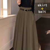 Resim Tek Renk Yüksek Bel Etek, Bahar & Sonbahar için Şık A Kesim Midi Etek, Kadın Giyim 