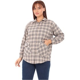 Resim Ekose Cepli Büyük Beden Gömlek - Vizon 