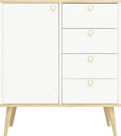 Resim Floradesign Time Şifonyer / Çok Amaçlı Dolap/ Çekmeceli Şifonyer / Kapaklı Şifonyer / 4 Çekmeceli Şifonyer Meşe/beyaz 