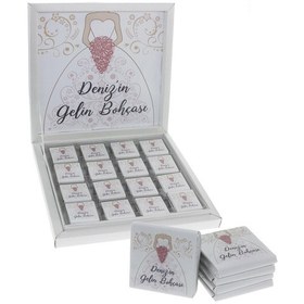 Resim 48 Adet Gelin Bohçası İsim Etiketli Söz Nişan Madlen Çikolata 