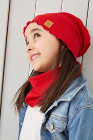 Resim Babygiz Kırmızı Kız Çocuk Bebek Şapka Bere Yumuşak %100 Pamuklu Penye Trend Seri 