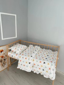 Resim %100 Pamuk Çift Katlı Pileli Yorgan Seti Renkli Klp 