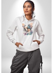 Resim Chihuahua Köpek Kadın Erkek Beyaz Kapüşonlu Sweatshirt Hoodie Beyaz 