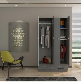 Resim Kenzlife gardırop 4 kapılı 2 çekmeceli biberiye 182*100*42 gri ka 