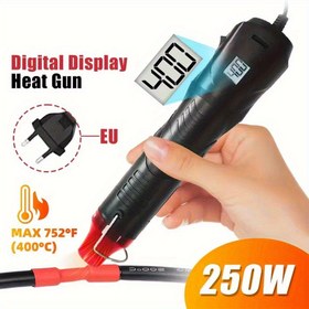 Resim Profesyonel Dijital Sıcaklık Göstergeli Hava Tabancası - 250W Ağır Hizmet Tipi Elektrikli Isı Tabancası, 400°C'ye Kadar Lehimleme, PVC Büzme, Kabloların Onarımı ve El İşleri İçin - EU Fişi (220V) - Endüstriyel & DIY Projeler, El İşi Kabartma, Ergonomik Tutamak, Sağlam Yapı, Hassas Lehim Aleti, Elektronik Tamir 