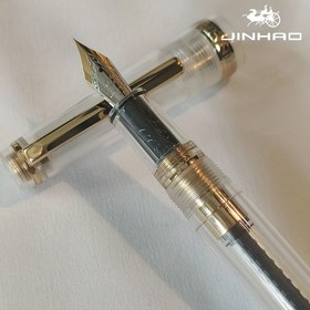 Resim 1 Adet Jinhao 82 Serisi Akrilik Altın Klipsli Ofis Yazı & Kaligrafi Kalemi, İridyum İnce Uçlu ve Mürekkep Dönüştürücülü, Ergonomik Tasarım, Bükülebilir Kapak Kapatma, Şeffaf Mürekkep Penceresi - Dayanıklı Profesyonel Yumuşak Yazım için Tükenmez Kalem, Metalik Detaylı, Altın Tonlu Klips 