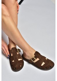 Resim Fox Shoes Y596549502 Kahverengi Süet Tokalı Önü Kapalı Kadın Terlik 