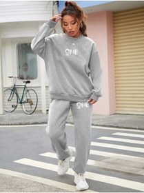 Resim LAND MODA Kadın One Baskılı Sweatshirt Eşofman Alt Üst Takımı 