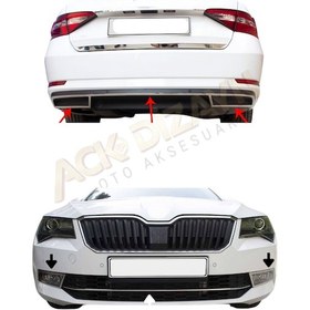 Resim Skoda Superb 2015-2019 Ön Arka 3'lü Krom Seti Egsoz Kromu-ön Tampon Çıtası-sis Çerçevesi A+ 