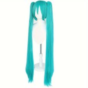 Resim 80cm İlham Veren Mavi-Yeşil Ekstra Uzun Peruk Çift At Kuyruğu ile - Isıya Dayanıklı Sentetik Saç, Anime Cosplay için Ayarlanabilir Ağ Kap, Tatil Partileri & Halloween için İdeal 