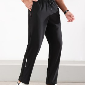 Resim Erkek Siyah Spor Pantolonu - Hafif, Nefes Alabilen %100 Polyester, Cep Detaylı, Esnek Olmayan Dokusu, Koşu ve Jogging İçin İdeal 