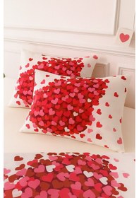 Resim Desenli Pamuklu Kalpli Desen Yastık Kılıfı 2 Adet 50 X 70 Cm Koyu Kırmızı 
