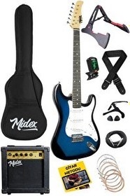 Resim Midex AGE-80BL Amfili Full Elektro Gitar Seti 4/4 Yetişkin 39" Blue 