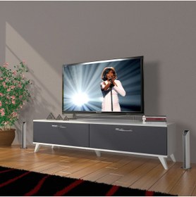 Resim Decoraktiv Eko 140 Mdf Std Retro Tv Ünitesi Tv Sehpası - Beyaz - Antrasit 