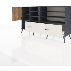 Resim Hyperion Konsol 8 Raflı 2 Çekmeceli Tek Kapaklı 176x44x99 Antrasit-çam/aytaşı Antrasıt/atlas Çam - Antrasıt 