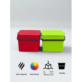 Resim Rainbow 2'li Yeşil Kırmızı Kare Kova Piknik Sepeti Meyve Kovası 