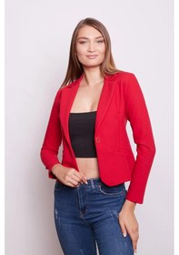 Resim Yakalı Flato Cepli Uzun Kol Pamuklu Kumaş Kısa Blazer Ofis Ceket -kırmızı Kırmızı 