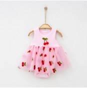 Resim Kiraz Nakışlı Kız Bebek Tütülü Zıbın Elbise Pembe 