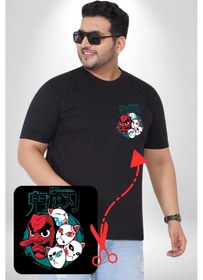 Resim Angemiel Japon Anime Tengu Maske Siyah Büyük Beden Kadın Basic Minimal Baskılı Tişört Siyah 