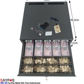 Resim Saypos 46x46.5x11 CM Açma Butonlu İçi-Dışı Full Metal 5 Geniş Banknotluk Ekstra Büyük Para Çekmecesi 