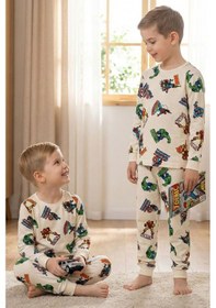 Resim Zuzunga Süper Kahramanlar Desenli Pamuk Beyaz Erkek Çocuk Pijama Takımı 