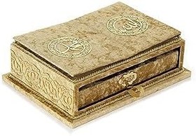 Resim İhvan Online Masa Üstü Rahleli Kadife Kaplı Sandıklı Kuranı Kerim Seti - Rahiya Serisi Gold 