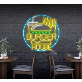Resim Burger House Yazılı Ve Şekilli Neon Tabela Sarı 