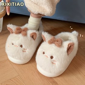 Resim İnce Şerit Moda İç Mekan Öğrenci Kapsamlı Terlikler Kış Eğlenceli Sevimli Yumuşak Kalın Tabanlı Sıcak Kız Ev Ayakkabıları 