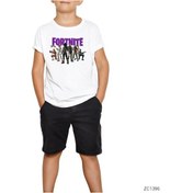 Resim Fortnite Team 1 Beyaz Çocuk Tişört Siyah 