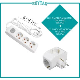 Resim Viko 3'lü Beyaz Anahtarlı Grup Priz + Beyaz Yonca Plus Golyat 