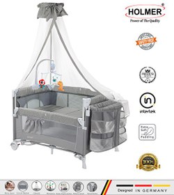 Resim Holmer Coolstyle Premium Cibinlikli Dönenceli Anne Yanı Oyun Parkı Beşik 70x110 CM Gri 
