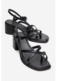 Resim Luvishoes Lavısh Siyah Hakiki Deri Kadın Kalın Topuklu Sandalet Siyah 