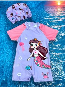 Resim Lolliboomkids Kız Çocuk Deniz Kızı Tema Hassas Ten Fermuarlı Yarım Vücut Çok Renkli Güneş Korumalı Boneli Mayo Takım Mor 