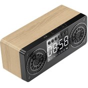 Resim A10 Müzik Zamanlayıcı Hoparlör - Bluetooth 5.0, Radyo, Tf Kart, Usb, Aux Girişi Desteği, Led Saat Ve Alarm, Sarı Ahşap Desenli 