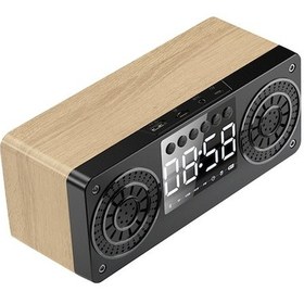 Resim A10 Müzik Zamanlayıcı Hoparlör - Bluetooth 5.0, Radyo, Tf Kart, Usb, Aux Girişi Desteği, Led Saat Ve Alarm, Sarı Ahşap Desenli 