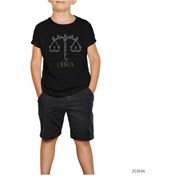 Resim Terazi Burç Retro Siyah Çocuk Tişört Beyaz 