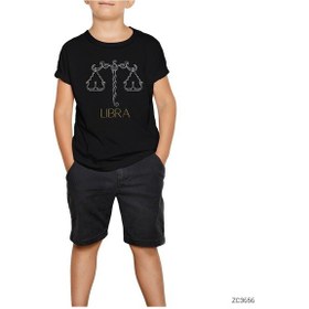 Resim Terazi Burç Retro Siyah Çocuk Tişört Beyaz 