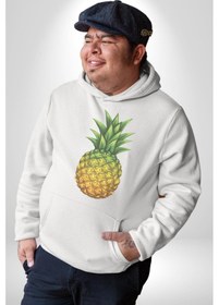 Resim Ananas Meyve Kadın Erkek Beyaz Kapüşonlu Sweatshirt Hoodie Beyaz 