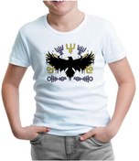 Resim Raven Silhouette With Viking Symbols Beyaz Çocuk Tshirt 001 