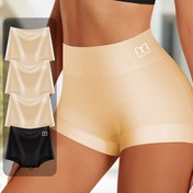 Resim 4 Adet QUASTI Kadın Yüksek Bel Boxer Külot - Yüksek Destekli Dikişsiz Spor İç Çamaşırları, Minimalist Düz Renkli Harf Detaylı, Şeffaf Olmayan Egzersiz ve Günlük Kullanım İçin (Siyah/Bej/Beyaz/Koyu Gri), Modern İç Giyim, Yüksek Destek İç Çamaşırı 