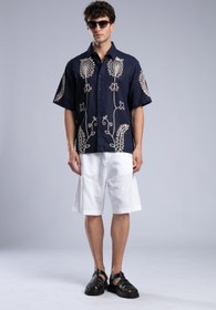 Resim Kabartma Baskılı Keten Gömlek 