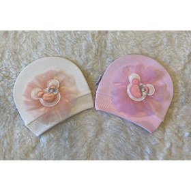 Resim anne dokunuşu gibi KUZUM BEBE Kurdeleli 2’'li Beyaz Pembe Kız Bebek Çocuk Penye Şapka Bere 