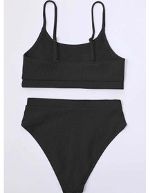 Resim Angelsin Yüksek Bel Özel Kumaş Tankini Bikini Takım Siyah 